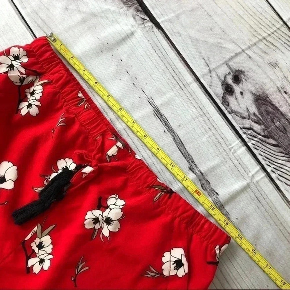 Primark Red Floral Rayon Shorts Tie Waist 6 - Picture 12 of 12